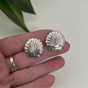 Vintage Sterling Silver Seashell Stud Earrings, Nautical, 925 🐚